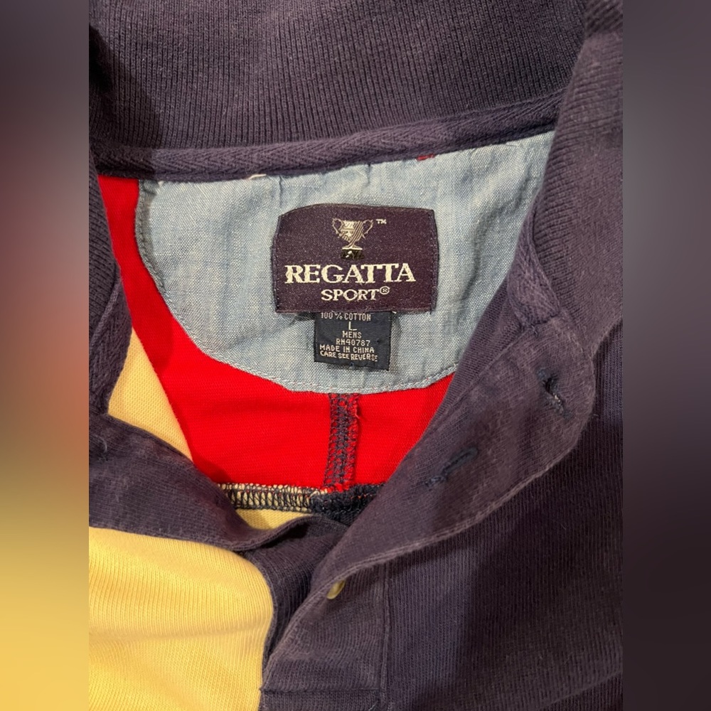 Vintage Regatta Sport Blue Green Red Yellow Color Block Polo T-Shirt, size L - Picture 3 of 3
